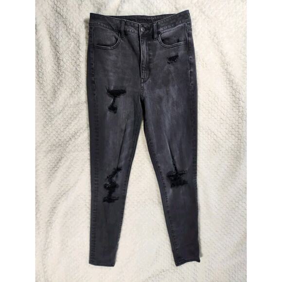 Sz 6 American Eagle Womens Black / Gray Distressed Jegging Skinny Jeans - Picture 2 of 7